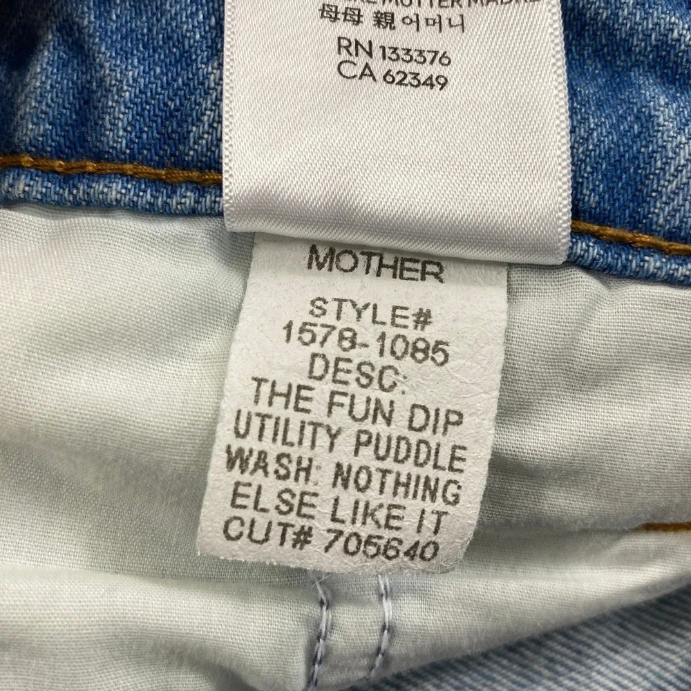 Mother Snacks Wide Leg Jeans Womens 26‎ High Waist Fun Dip Utility Puddle Wash